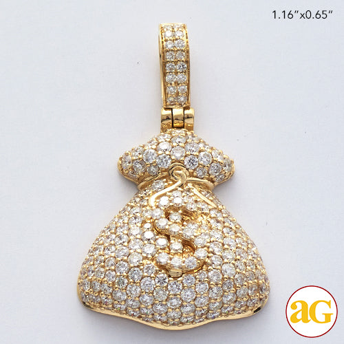 14KY 1.65CTW DIAMOND MONEY BAG WITH $ SIGN PENDANT
