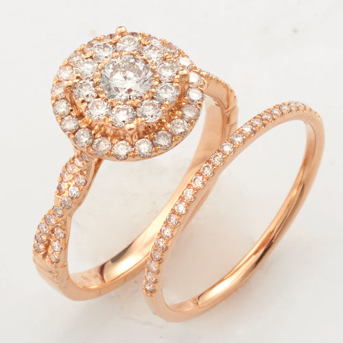 14KR 1.15CTW DIAMOND ROUND CLUSTER BRIDAL SET