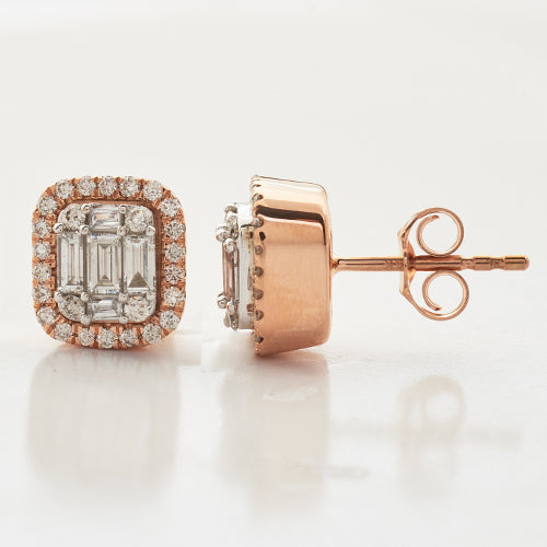 14KR+W 0.80CTW BAGUETTE DIAMOND EARRING STUDS
