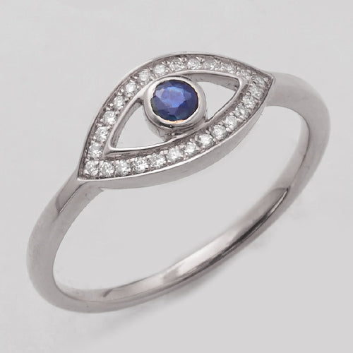 14KW 0.10CTW DIAMOND EVIL EYE RING W/
