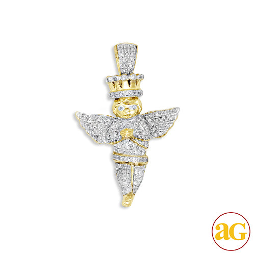 10KY 0.50CTW DIAMOND ANGEL PENDANT WITH CROWN