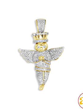 10KY 0.50CTW DIAMOND ANGEL PENDANT WITH CROWN