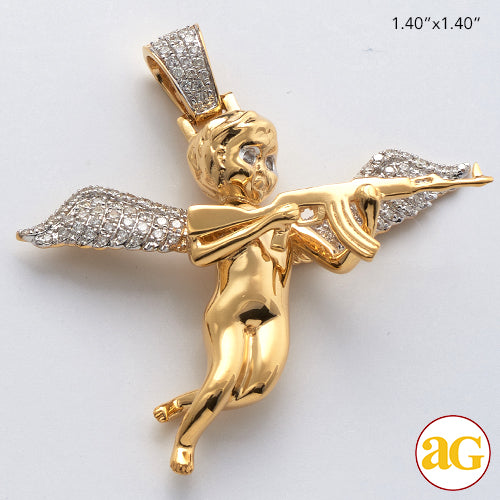 10KY 0.50CTW DIAMOND ANGEL WITH GUN PENDANT