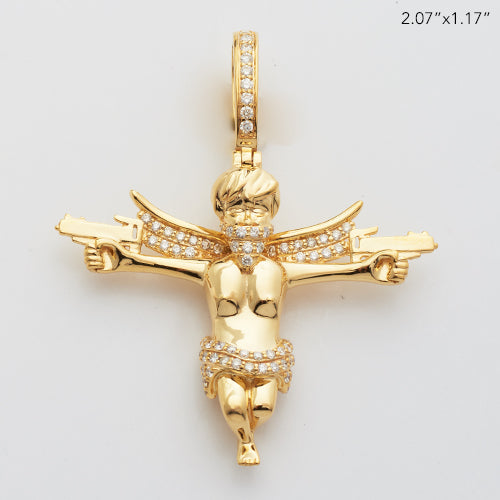 10KY 0.85CTW DIAMOND ANGEL WITH GUNS PENDANT