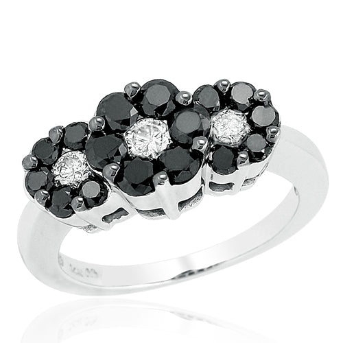 14KW 0.50CTW BLACK DIA 3-STONE FLOWER RING