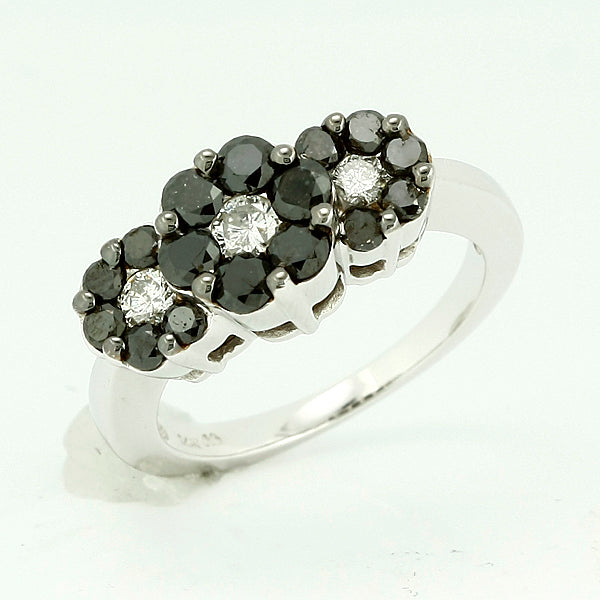 14K 1.00CTW BLACK DIA 3-STONE FLOWER RING