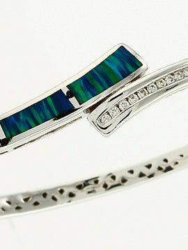 14KW 0.35CTW DIAMOND & OPAL BANGLE