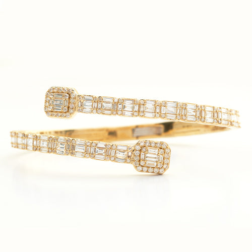 14KY 8.15CTW DIAMOND CUFF BRACELET - BAGUETTE &