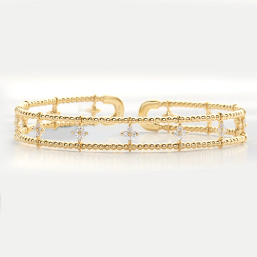 14KY 0.70CTW DIAMOND BANGLE - 2 BEADED ROWS