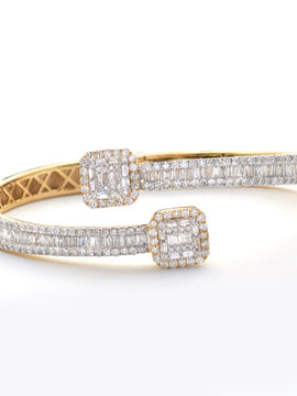 14KY 4.35CTW DIAMOND CUFF BRACELET - BAGUETTE &