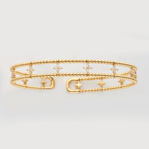 14KY 0.80CTW DIAMOND OPEN CUFF BANGLE - 8 BEADS