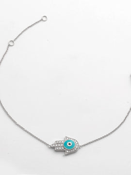 14KW 0.20CTW DIAMOND EVIL EYE HAMSA BRACELET W/