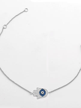 14KW 0.20CTW BLUE AND WHITE DIAMOND EVIL EYE HAMZA