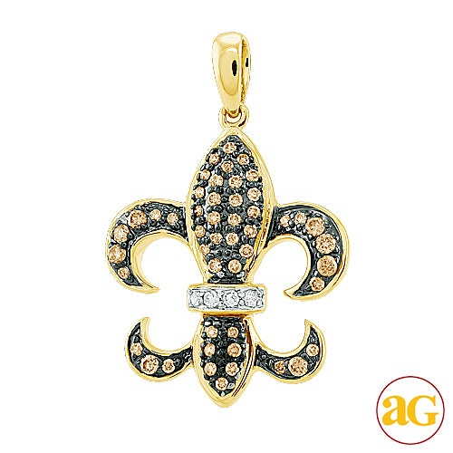 10KY 0.35CTW CHAMPAGNE DIAMOND FLEUR DE LIS PENDAN