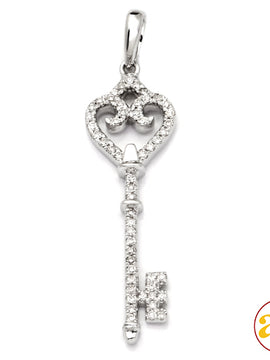 14KW 0.33CTW DIAMOND OPEN HEART KEY PENDANT