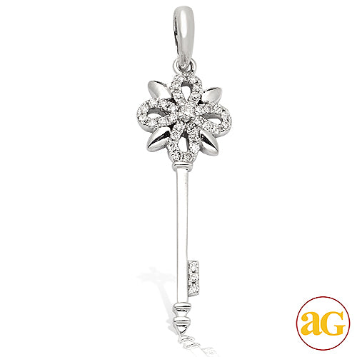 14KW 0.20CTW DIAMOND FLOWER DESIGN KEY PENDANT