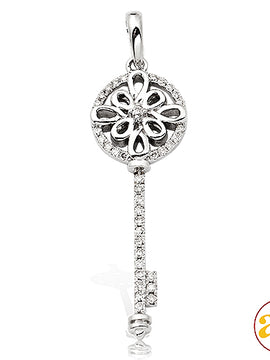 14KW 0.25CTW DIAMOND ROUND DESIGN KEY PENDANT