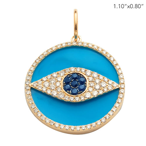 14KY 0.60CTW DIAMOND EVIL EYE - ROUND PENDANT W/