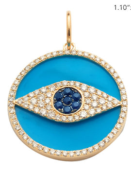 14KY 0.60CTW DIAMOND EVIL EYE - ROUND PENDANT W/