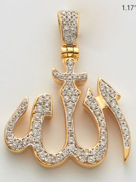 14KY 0.50CTW DIAMOND 'ALLAH' PENDANT - 3.5MM THICK