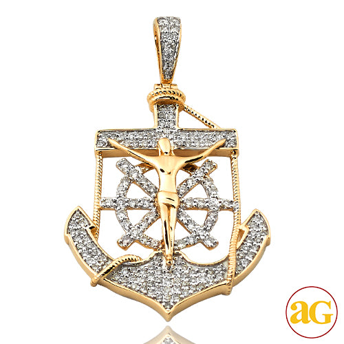 14KY 0.70CTW DIAMOND ANCHOR JESUS PENDANT