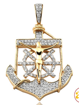 14KY 1.75CTW DIAMOND ANCHOR JESUS PENDANT