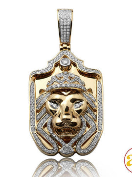 14KY 1.05CTW DIAMOND LION HEAD WITH CROWN DOGTAG P