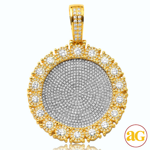 14KY 6.00CTW DIAMOND DISC PENDANT WITH FLEUR HEAD