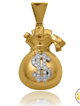 10KY 0.50CTW DIAMOND $ MONEYBAG PENDANT