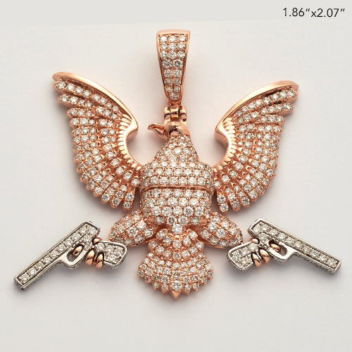 14KR+W 4.25CTW DIAMOND &apos;EAGLE WITH GUNS&apos; PENDANT