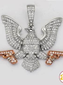 14KW+R 4.25CTW DIAMOND 'EAGLE WITH GUNS' PENDANT