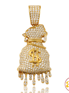 14KY 3.85CTW DIAMOND DRIPPING MONEY BAG PENDANT