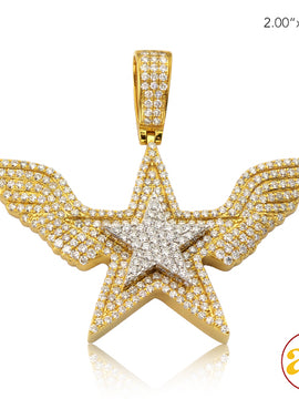 14KY+W 3.55CTW DIAMOND 3-D STAR WITH WINGS PENDANT