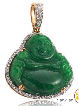 14KY 1.00CTW DIAMOND JADE BUDDHA PENDANT -