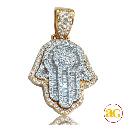 14KY+W 2.00CTW TWO TONE DIAMOND HAMZAH PENDANT