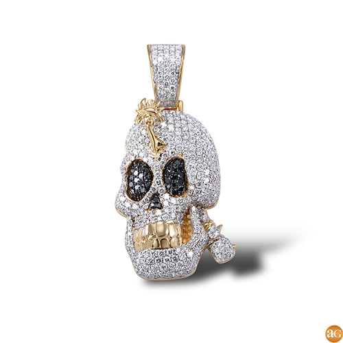 10KY 3.75CTW BLACK AND WHITE DIAMOND CARTOON SKULL