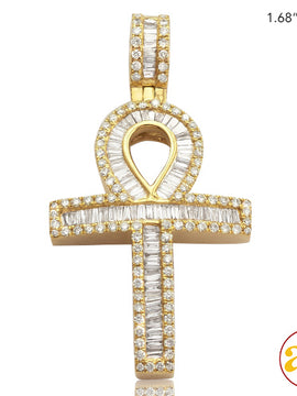 14KY 1.40 CTW BAGUETTE DIAMOND "ANKH" CROSS