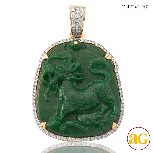 14KY 1.50CTW DIAMOND JADE DRAGON PENDANT