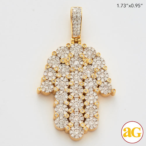 14KY 2.10CTW DIAMOND ROUND CLUSTER HAMZA PENDANT