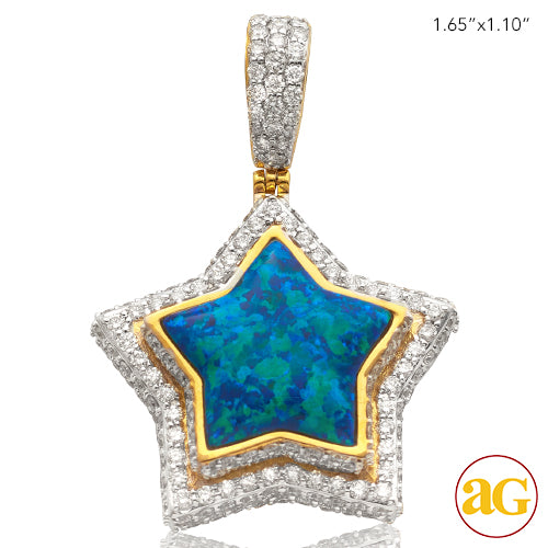 10KY 3.60CTW DIAMOND AND GREEN OPAL STAR PENDANT