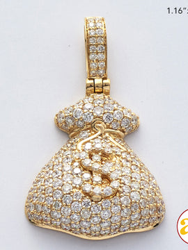 14KY 1.65CTW DIAMOND MONEY BAG WITH $ SIGN PENDANT