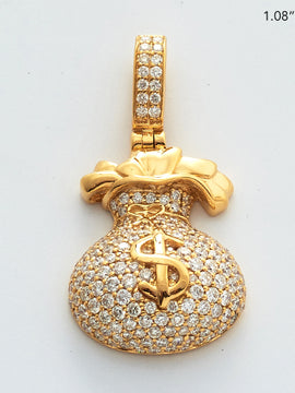 14KY 0.90CTW DIAMOND MONEY BAG PENDANT WITH $