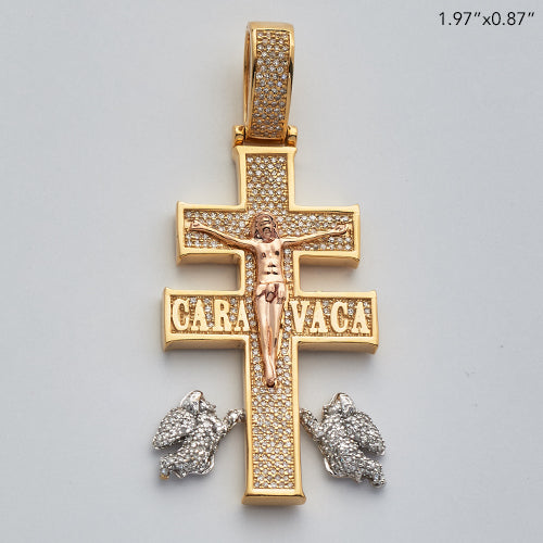 14KY+W+R 0.65CTW DIAMOND &apos;CARA VACA&apos; CROSS PENDANT