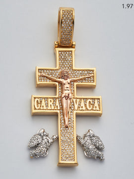 14KY+W+R 0.65CTW DIAMOND 'CARA VACA' CROSS PENDANT