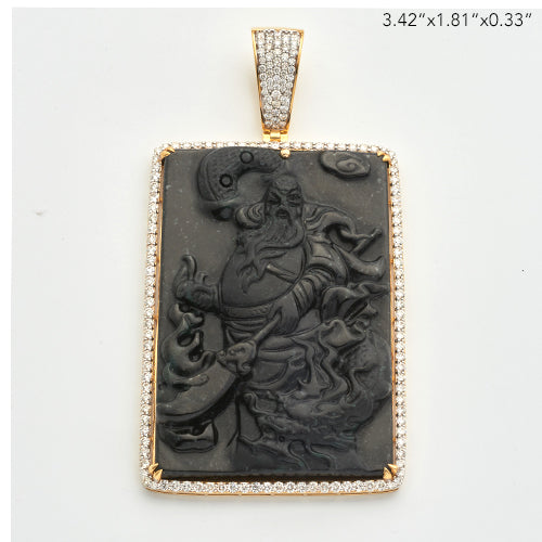 10KY 3.20CTW DIAMOND OBSIDIAN CARVED PENDANT