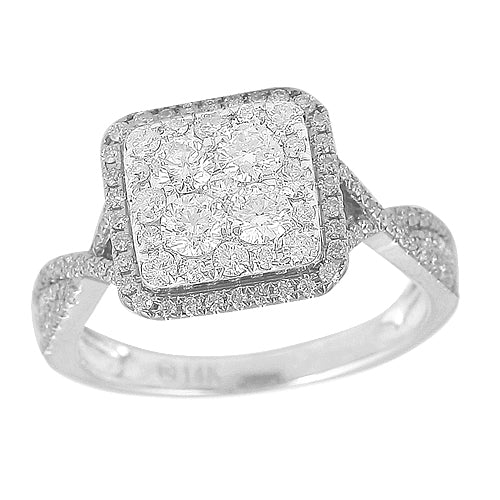 14KW 1.00CTW DIAMOND SQUARE CLUSTER RING