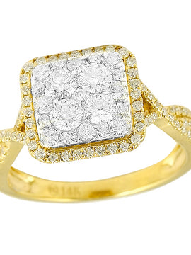 14KY 1.00CTW DIAMOND SQUARE CLUSTER RING