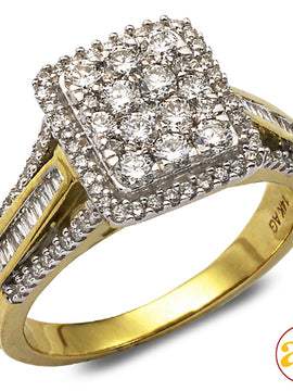 14KY 1.00CTW DIAMOND RECTANGLE CLUSTER RING WITH