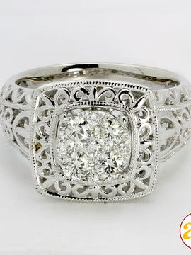 14KW 0.65CTW DIAMOND CLUSTER RING