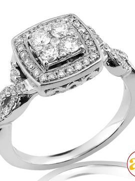 14KW 0.85CTW DIAMOND SQUARE SHAPED CLUSTER RING